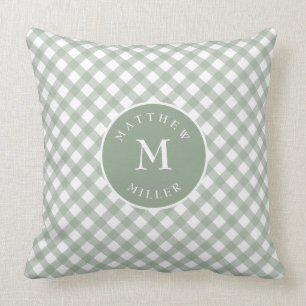 coussin de en vichy vert sauge personnalisé pour l