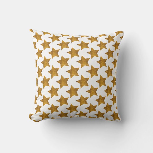 Coussin de fête avec étoiles dorées sur fond blanc (Recto)