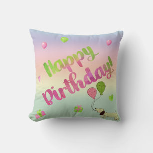 Coussin de fête d'anniversaire de teckel rose et v