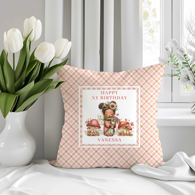 Coussin de fête de fille Floral Fairy rose brillan (Shine Fairy Pink Floral Girl Birthday Throw Pillow)