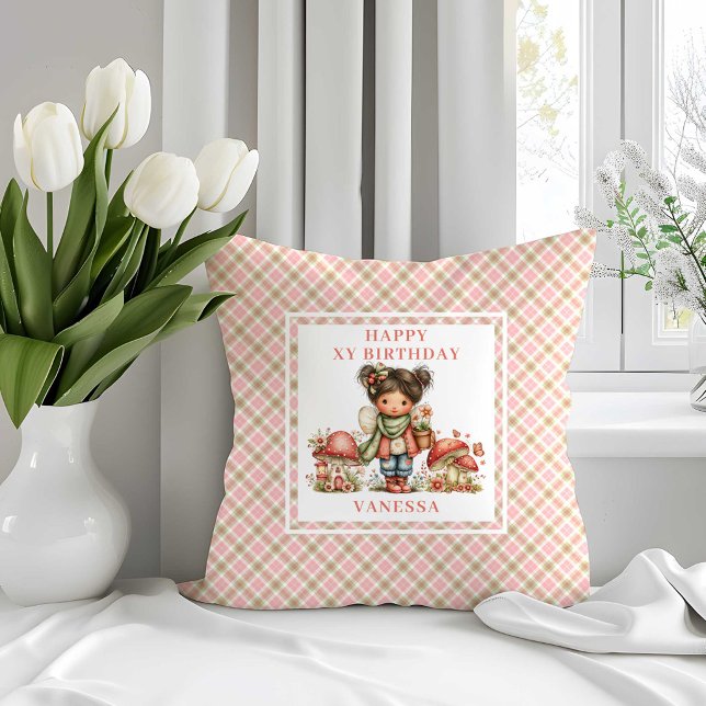 Coussin de fête pour 3ème anniversaire de Fée Mign (Whimsical Cute Fairy 3rd Birthday Throw Pillow)