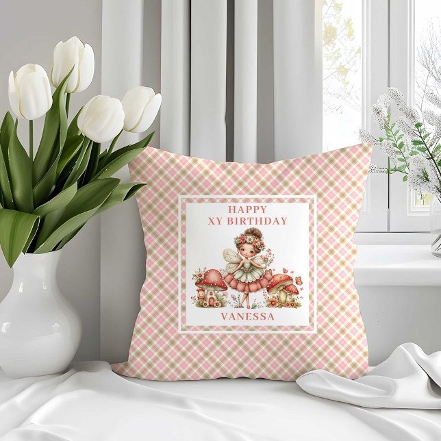 Coussin de fête pour 3ème anniversaire de la fanta (Whimsical Pink Fairy 3rd Birthday Throw Pillow)