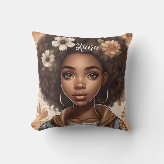 Coussin de fille noire personnalisée (Recto)
