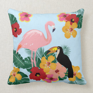 Coussin de Flamant rose et de toucan