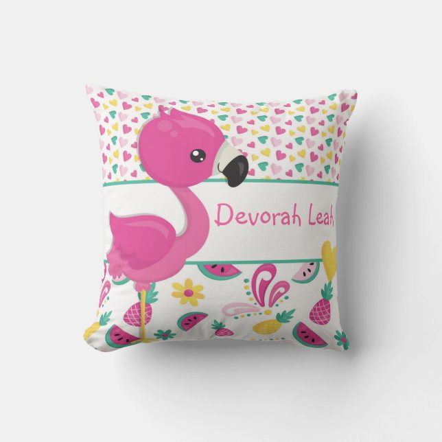Coussin de Flamant rose - personnalisé avec le NOM (Recto)