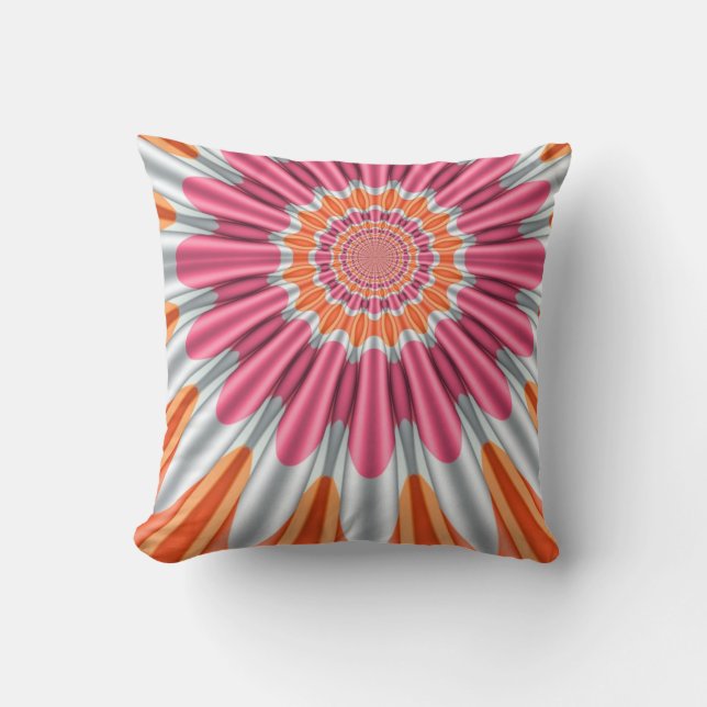 Coussin de fleur groovy rose orange + argent (Recto)