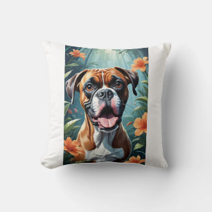 Coussin de fleurs de chien de boxe