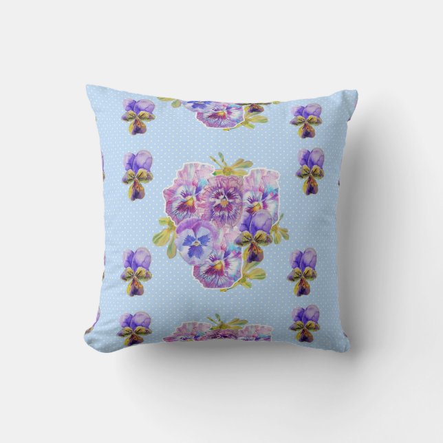 Coussin de fleurs de motif floral bleu shabby chic (Recto)