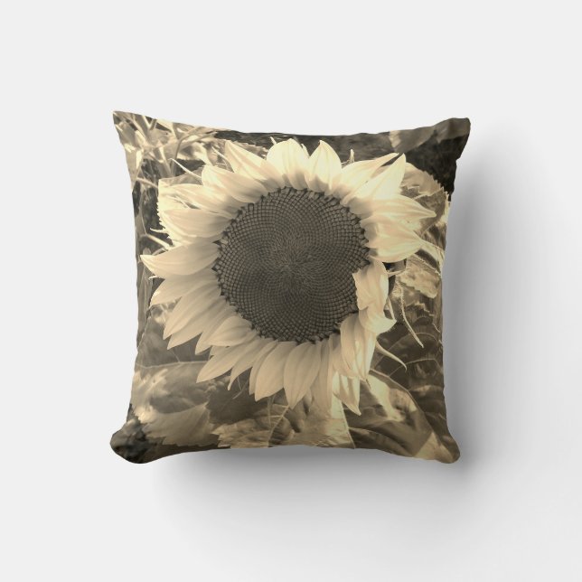 Coussin de fleurs de tournesol Sepia (Recto)