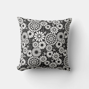 Coussin de fleurs noir rétro