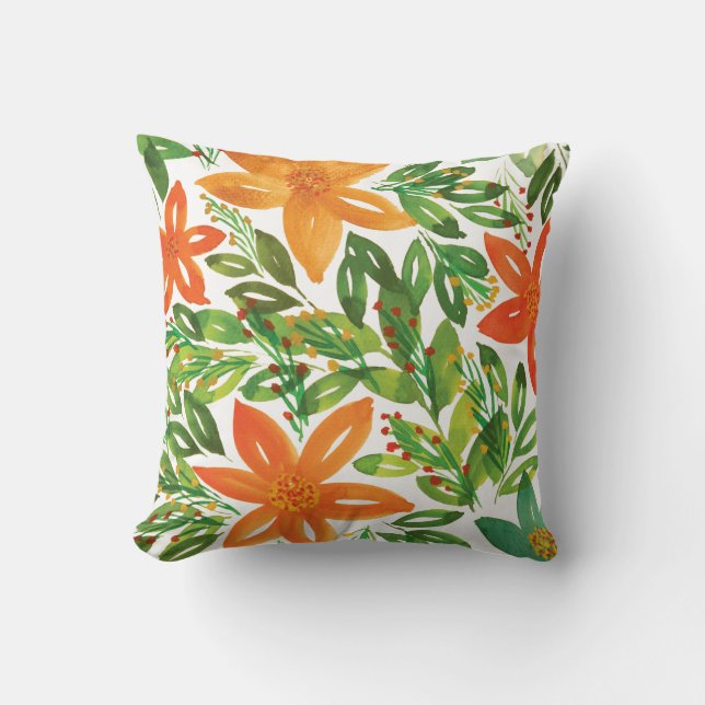 Coussin de fleurs peintes à la main et de vacances (Recto)