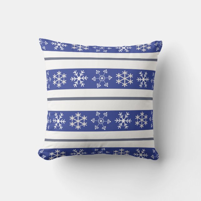 Coussin de flocon de neige bleu et blanc #HolidayZ (Recto)