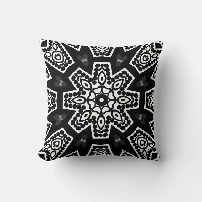 Coussin de géométrie Tribale moderne noir et blanc (Recto)