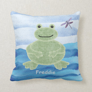 Coussin de grenouille verte personnalisé avec libe