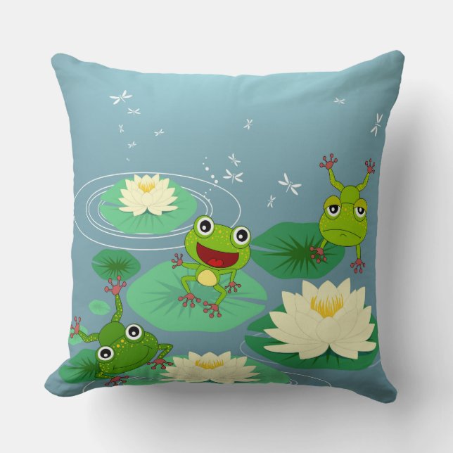 Coussin de grenouilles vertes souriantes (Recto)