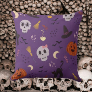 Coussin de Halloween – Crânes, Citrouilles, Chats