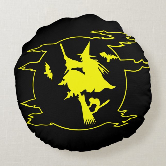 Coussin de Halloween sorcière crânes noir et jaune (Dos)