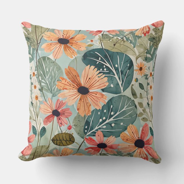 Coussin de jardin fleuri inspiré des années 50 (Recto)
