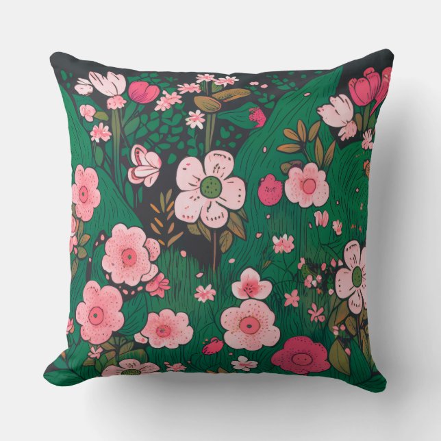 Coussin de jardin floral rose capricieux (Recto)