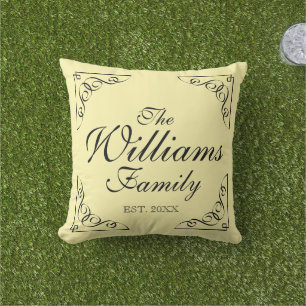 Coussin de jardin jaune pastel élégant avec nom