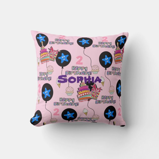 Coussin de jet, #2 Joyeux 2e anniversaire Rose (Recto)