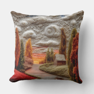 Coussin de jet 3D broderie style paysage de couche