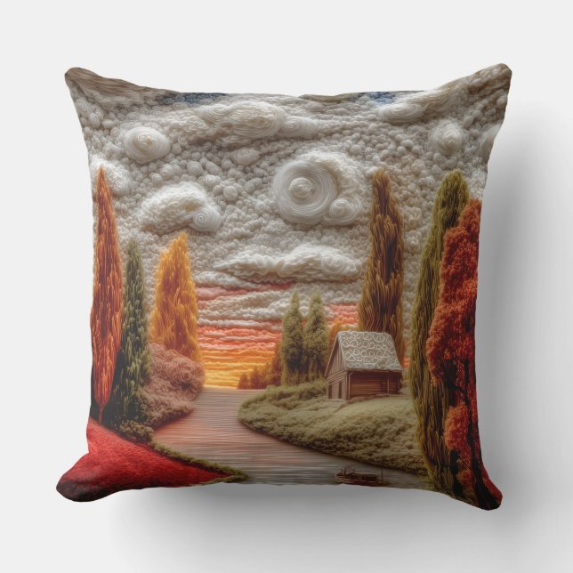 Coussin de jet 3D broderie style paysage de couche (Recto)