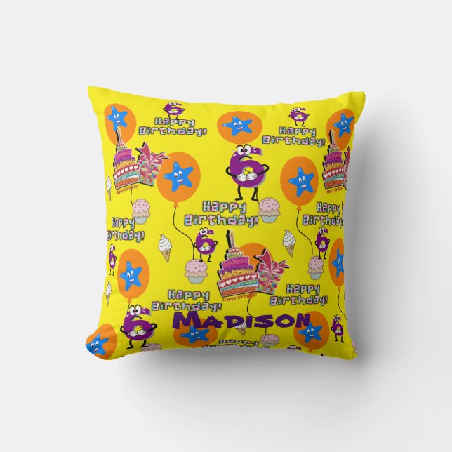 Coussin de jet, #6 Joyeux 6e Anniversaire Jaune (Recto)