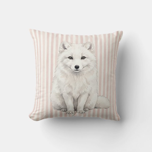 Coussin de jet à aquarelle faune renard arctique (Recto)