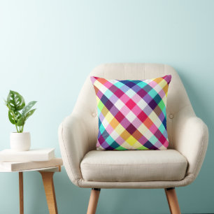 Coussin de jet à carreaux arc-en-ciel coloré