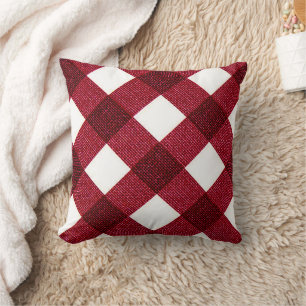 Coussin de jet à carreaux diagonaux rouges de styl