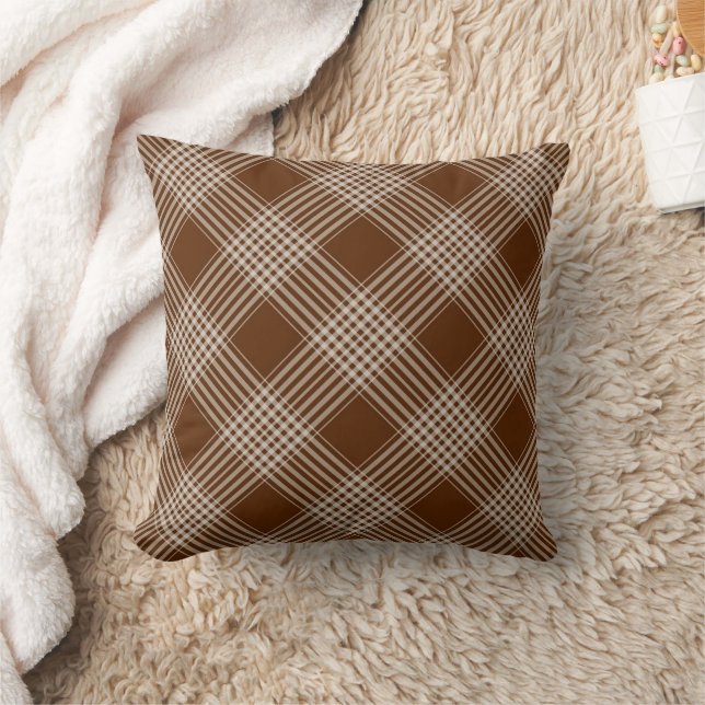 Coussin de jet à carreaux marron et blanc (Couverture)