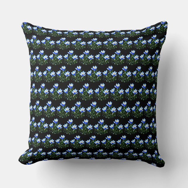 Coussin de jet à carreaux noirs et fleur de crocus (Recto)