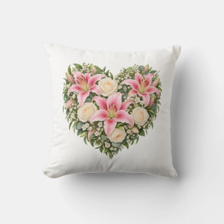 Coussin de jet à coeur floral Rose Lily Ivory