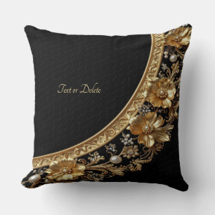 Coussin de jet à fleurs dorées ornées