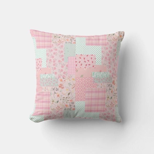 Coussin de jet à fleurs rose tendre | Esthétique é (Recto)