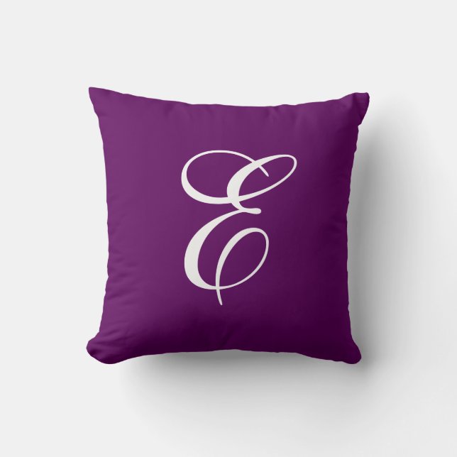 Coussin de jet à monogramme élégant violet et blan (Recto)