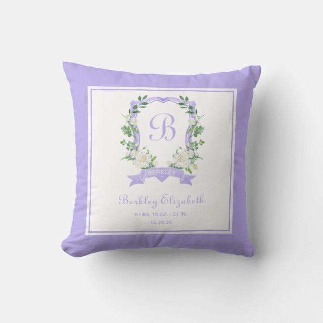 Coussin de jet à monogramme floral violet (Recto)