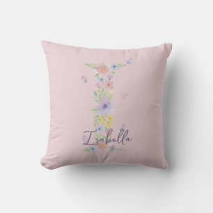 Coussin de jet à monogramme papillon floral vintag