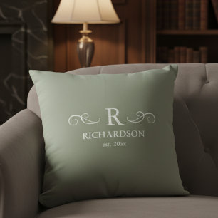 Coussin de jet à monogramme Sage élégant