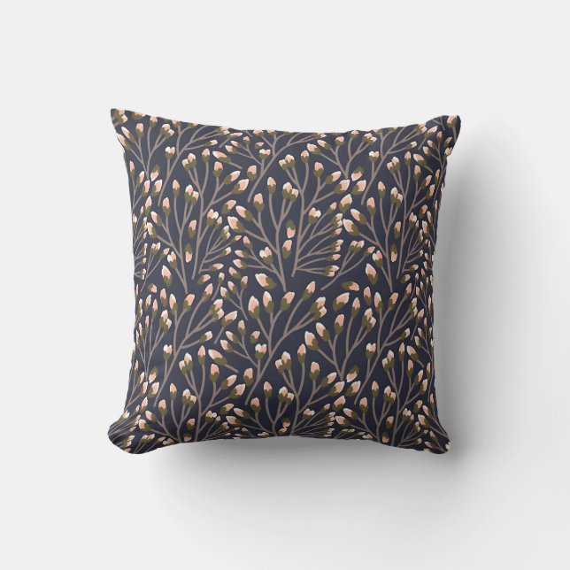 Coussin de jet à motif botanique de couleur bleue  (Recto)