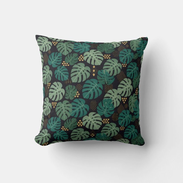 Coussin de jet à motif botanique Monstera (Recto)
