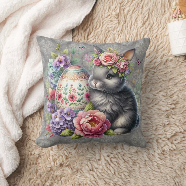 Coussin de jet à motif damassé de lapin de Pâques  (Couverture)