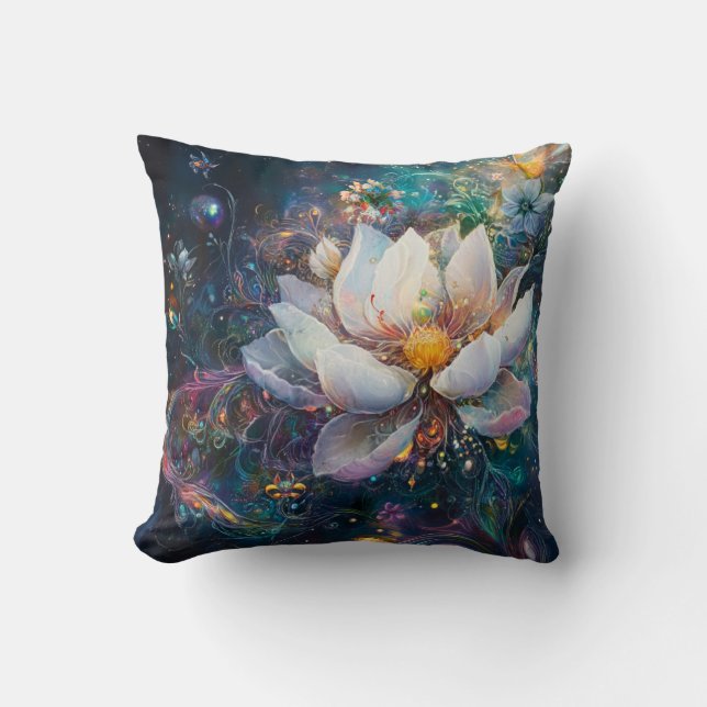 Coussin de jet à motif de fleur blanche magique (Recto)