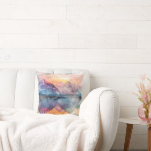 Coussin de jet à motif de montagne réfléchie - Aqu