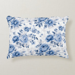 Coussin de jet à motif de rose florale bleue