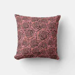 Coussin de jet à motif de rose vintage élégant