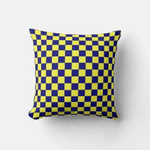 Coussin de jet à motif d'échiquier jaune et bleu