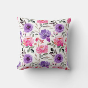 Coussin de jet à motif élégant de fleurs roses et