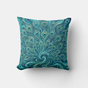 Coussin de jet à motif éventail de plume de paon –
